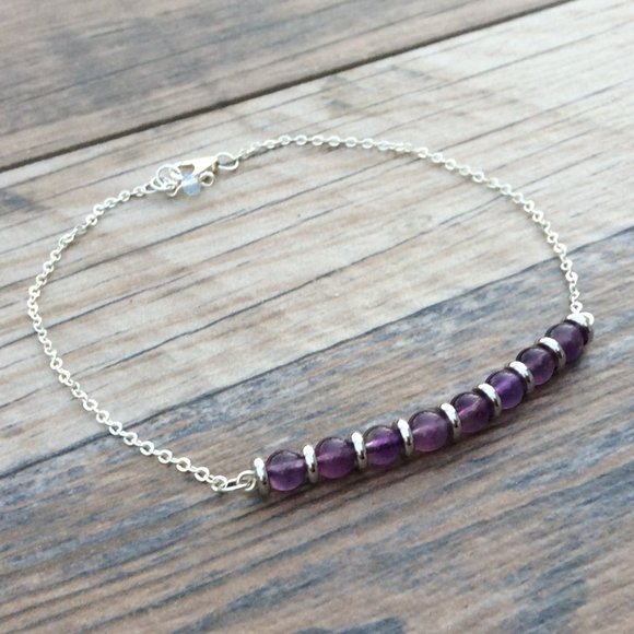 Amethyst anklet, Sterling Silver, February birthstone - Picture 1 of 8